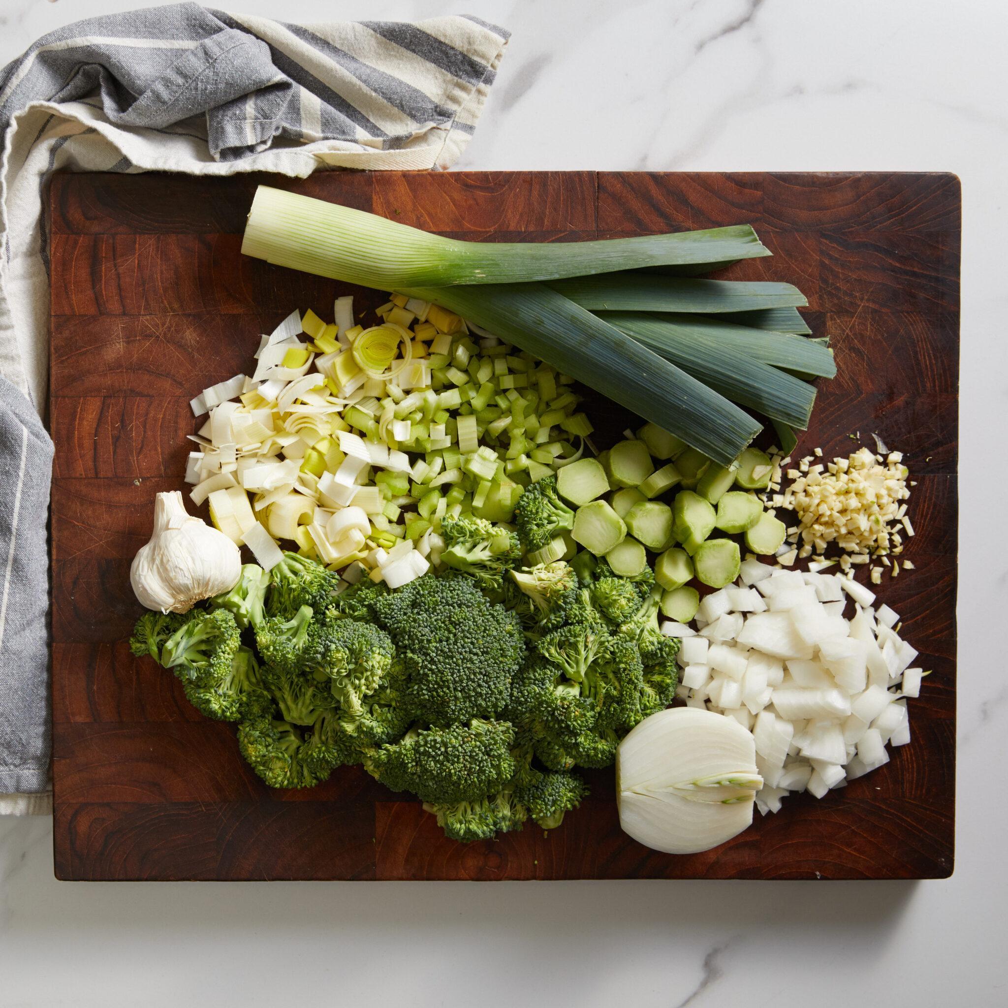 Fresh vegetables on a cutting board.